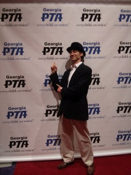 Dave Barker sports a top hat as the lone representative of the Sagamore Hills Elementary School PTA at the "Red Carpet Affair" dinner of the 2014 Georgia PTA Convention Leadership Training